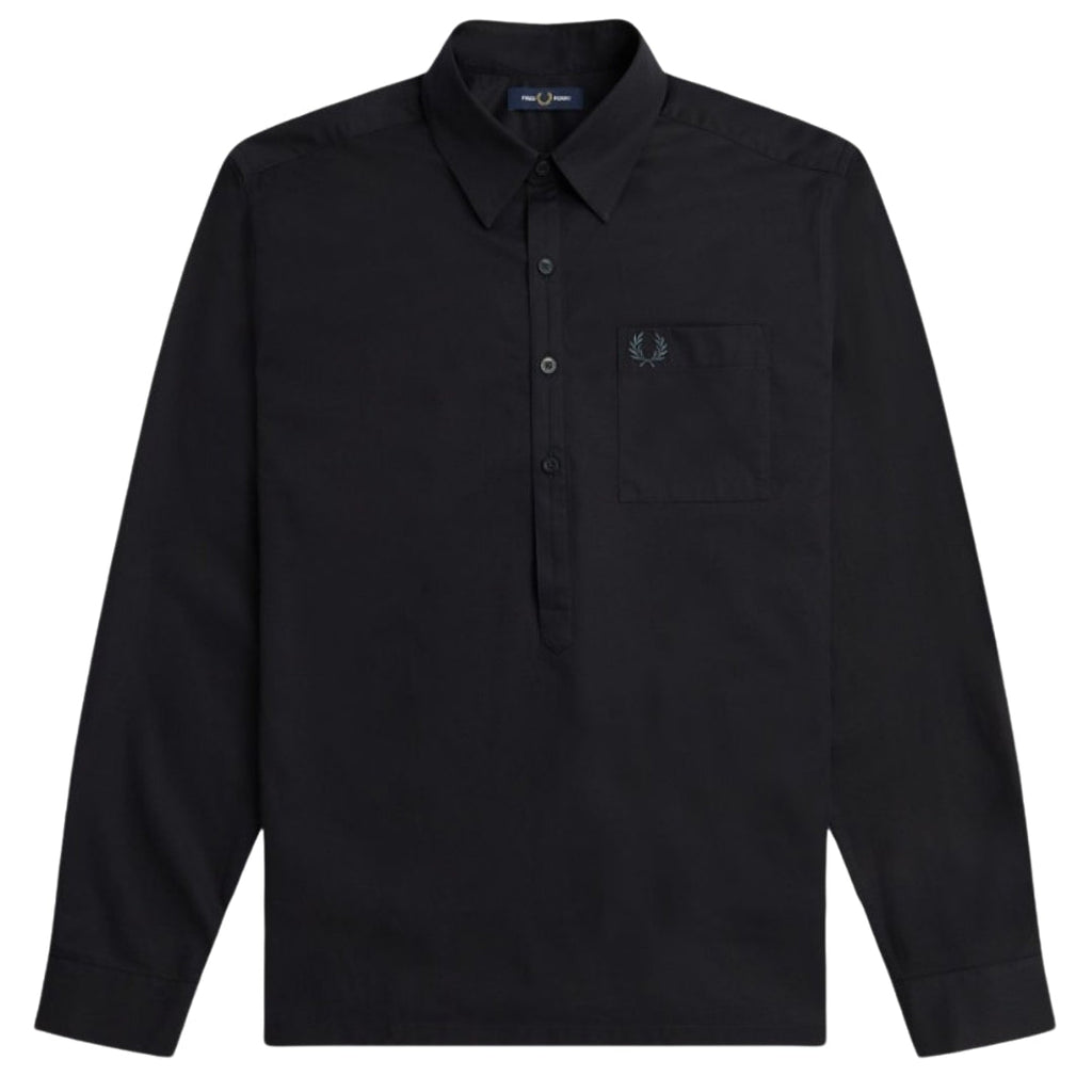 Fred Perry Long Sleeve Black Popover Shirt M