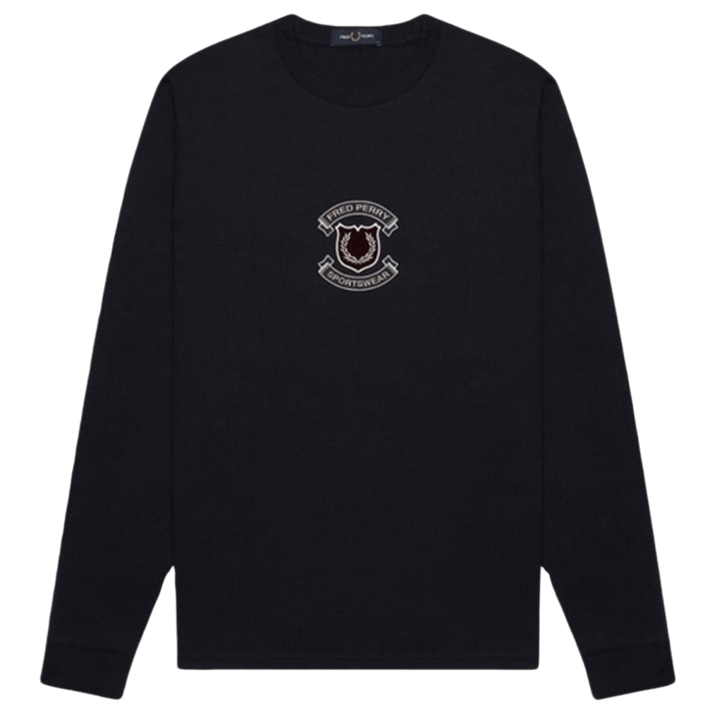 Fred Perry M9588 102 Shield T-Shirt 102 Black Black Long Sleeve T-Shirt Mens M
