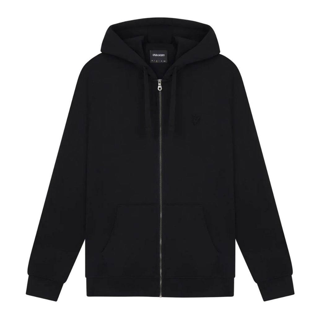 Lyle & Scott Tonal Eagle Jet Black Zip Through Hoodie XS