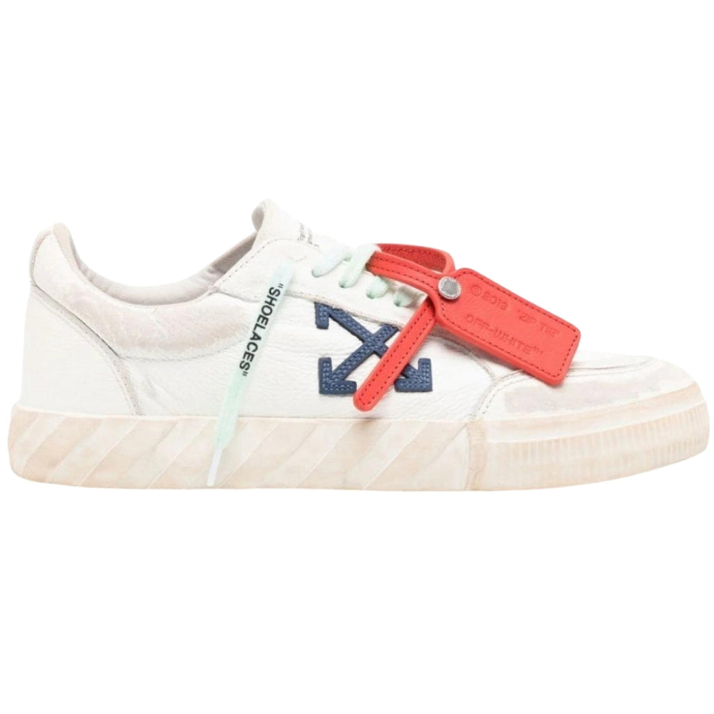 Off-White Low Vulcaniized Distressed White Leather Sneakers