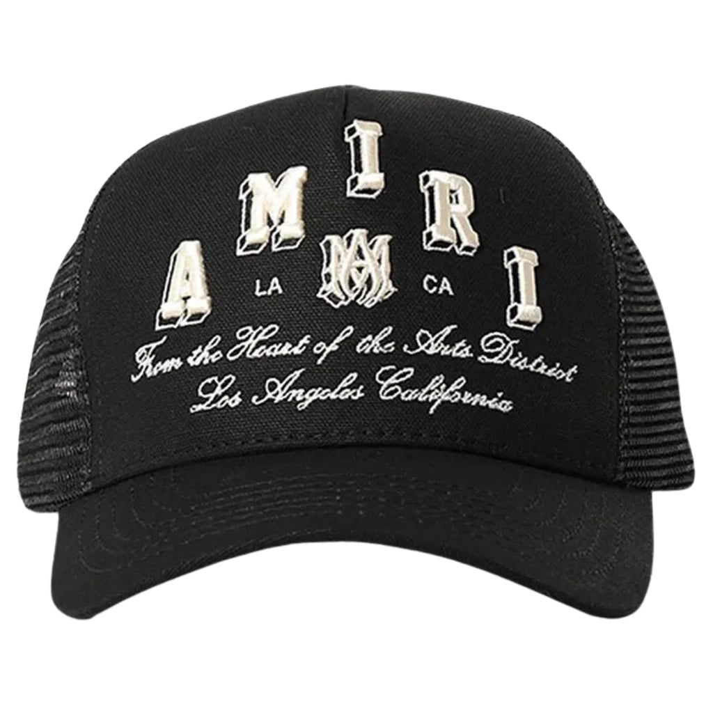 Amiri Varsity Branded Logo Black Trucker Hat One Size