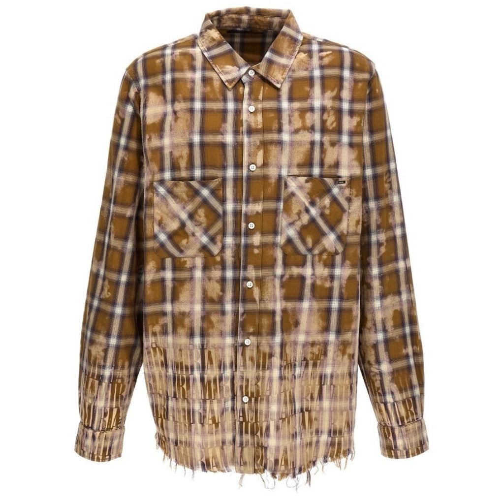 Amiri Bleached Long Sleeve Brown Flannel Shirt S