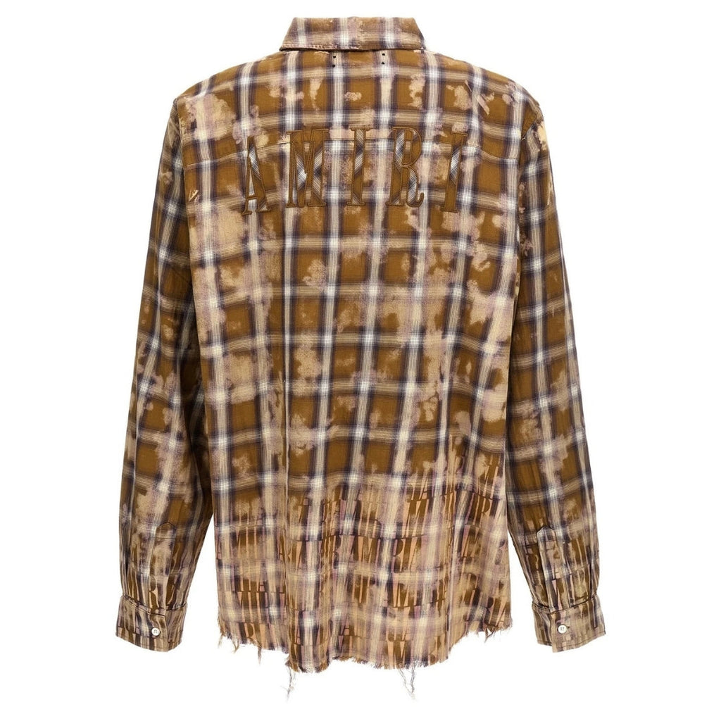 Amiri Bleached Long Sleeve Brown Flannel Shirt S