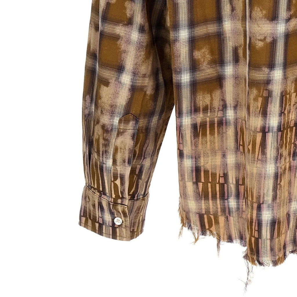 Amiri Bleached Long Sleeve Brown Flannel Shirt S