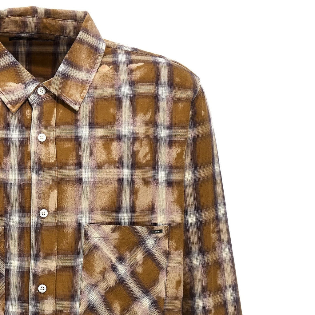 Amiri Bleached Long Sleeve Brown Flannel Shirt S