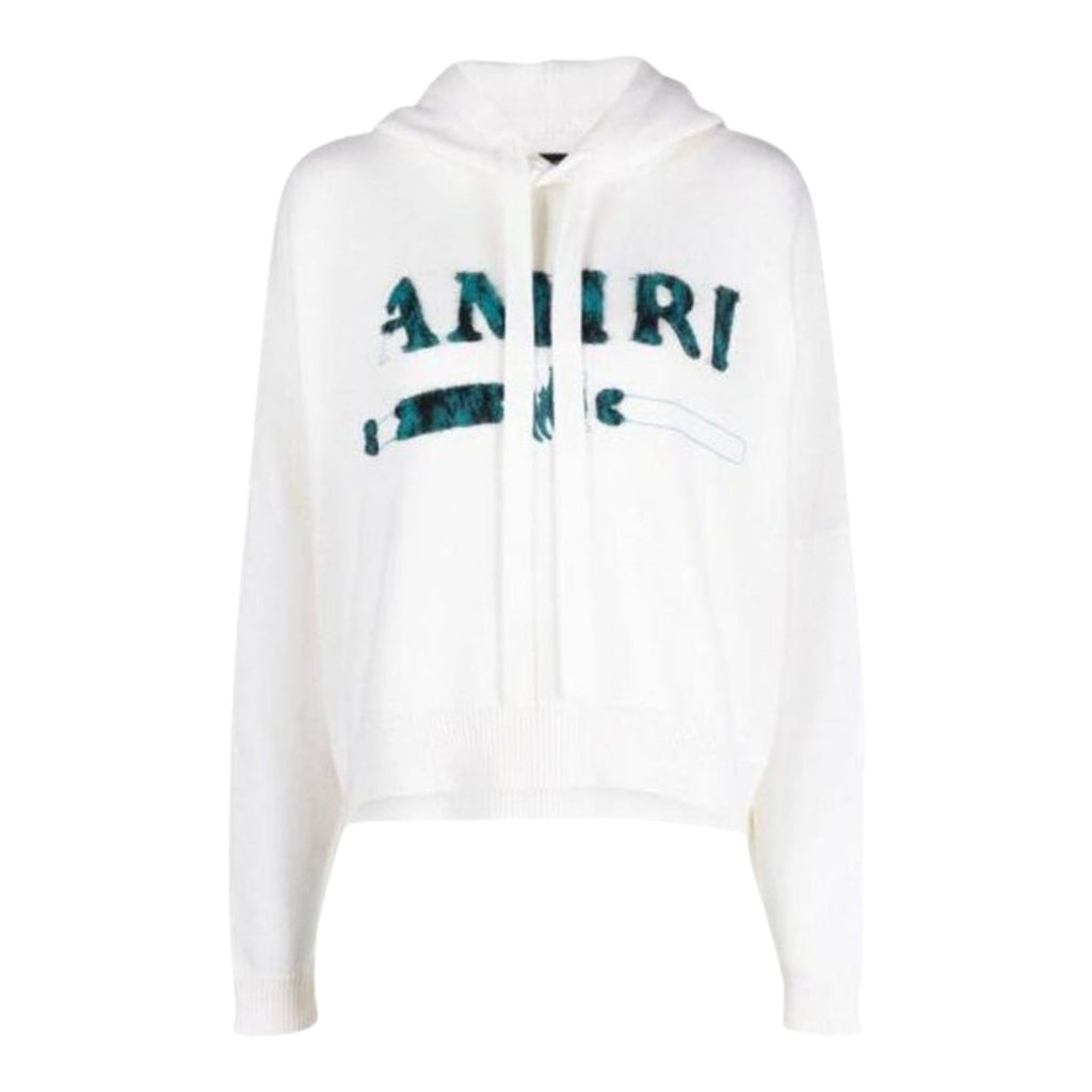 Amiri Leopard MA Bar Logo White Knitted Hoodie XS