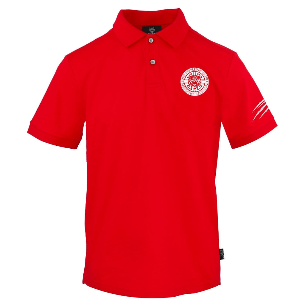 Plein Sport Circle Emblem Logo Red Polo Shirt S