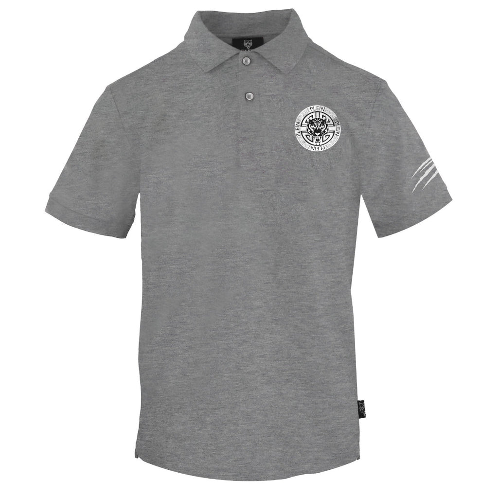 Plein Sport Circle Emblem Logo Grey Polo Shirt S