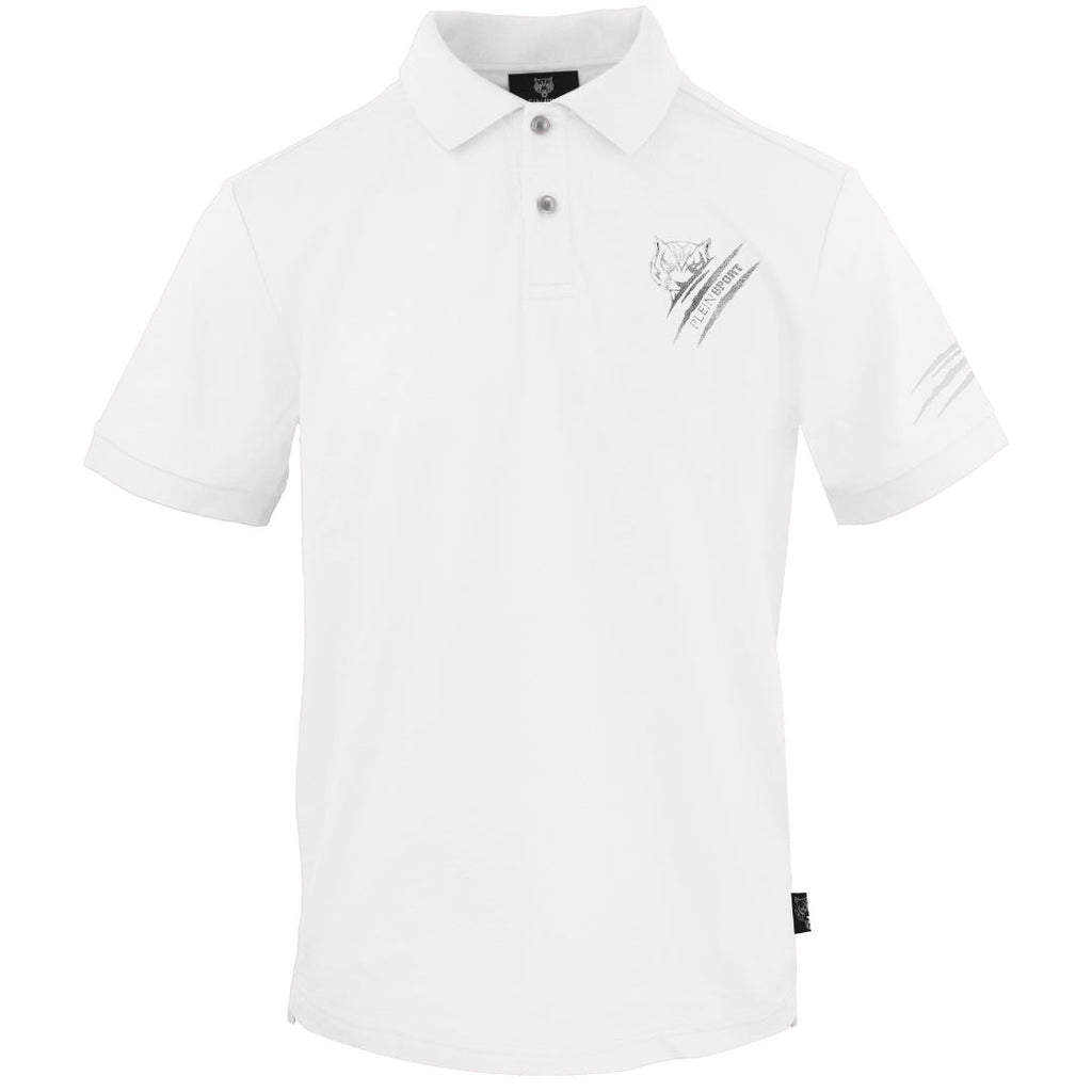 Plein Sport Small Tiger Scratch Logo White Polo Shirt S