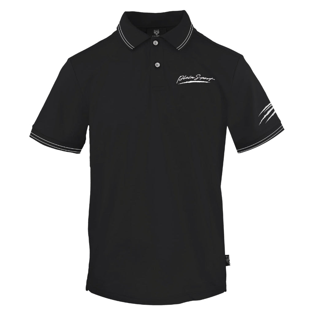 Plein Sport Signature Logo Twin Tipped Black Polo Shirt S