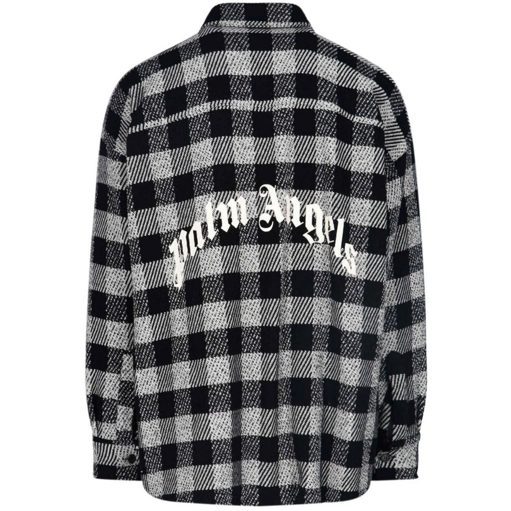 Palm Angels Curved Logo Black Flannel Overshirt Jacket S