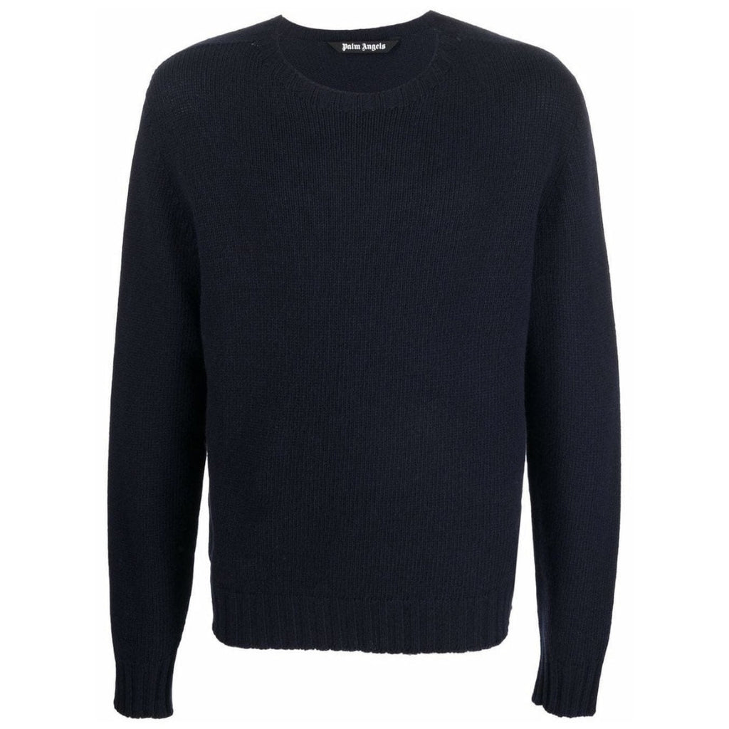 Palm Angels Curved Logo Navy Blue Knitted Jumper S