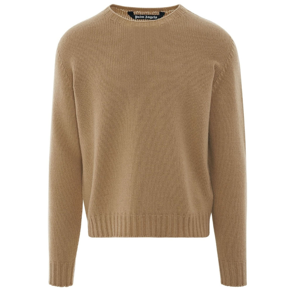 Palm Angels Curved Logo Beige Knitted Jumper S