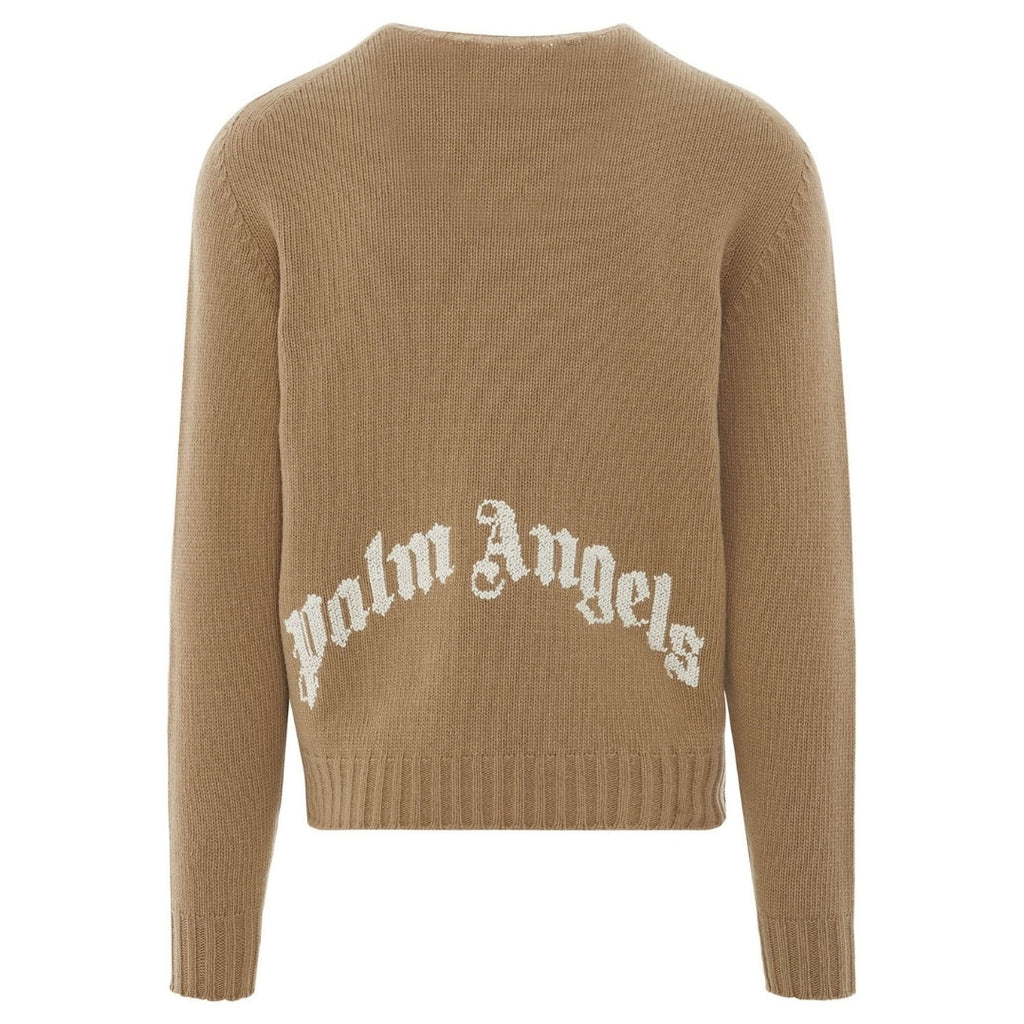 Palm Angels Curved Logo Beige Knitted Jumper S