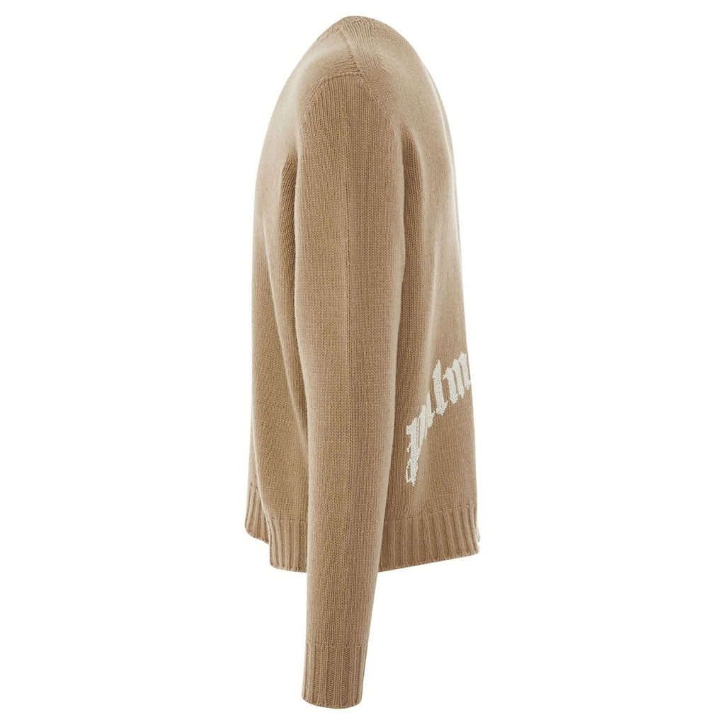 Palm Angels Curved Logo Beige Knitted Jumper S