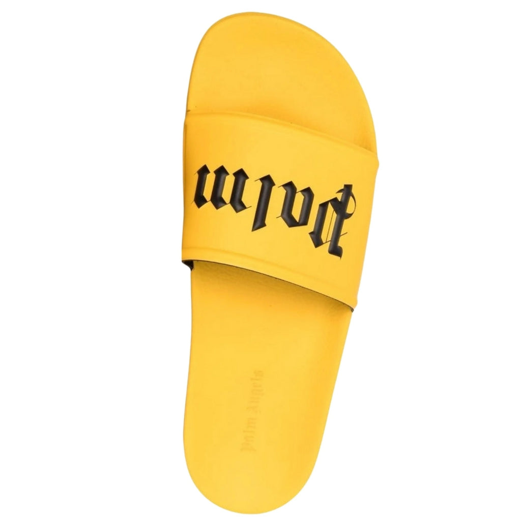 Palm Angels Gothic Print Yellow Pool Slides EU 40