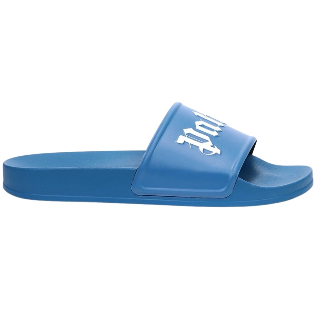 Palm Angels Gothic Print Blue Pool Slides EU 39