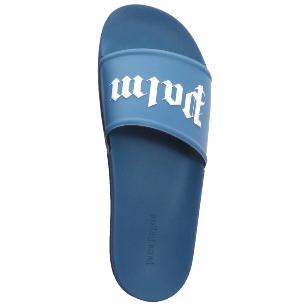 Palm Angels Gothic Print Blue Pool Slides EU 39