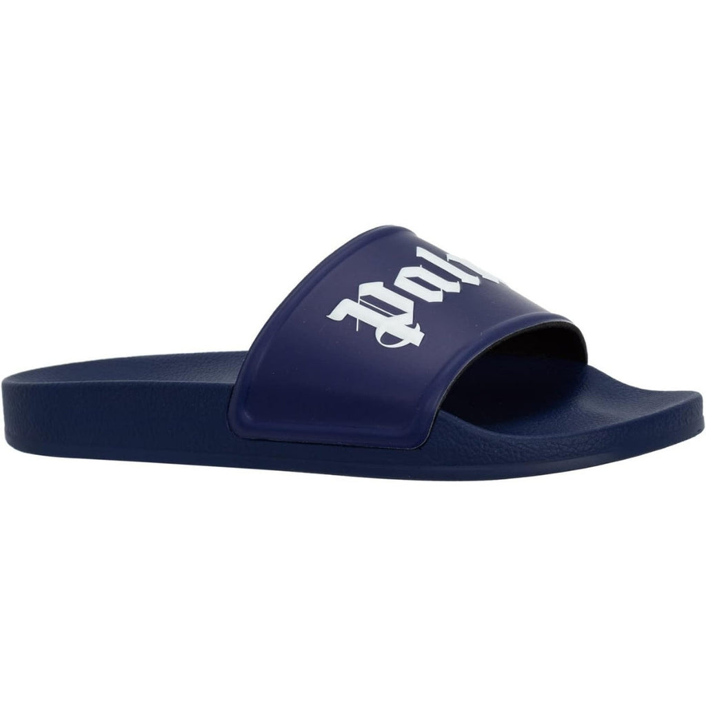 Palm Angels Gothic Print Navy Blue Pool Slides EU 40