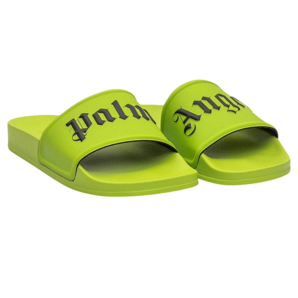 Palm Angels Gothic Print Green Pool Slides EU 42