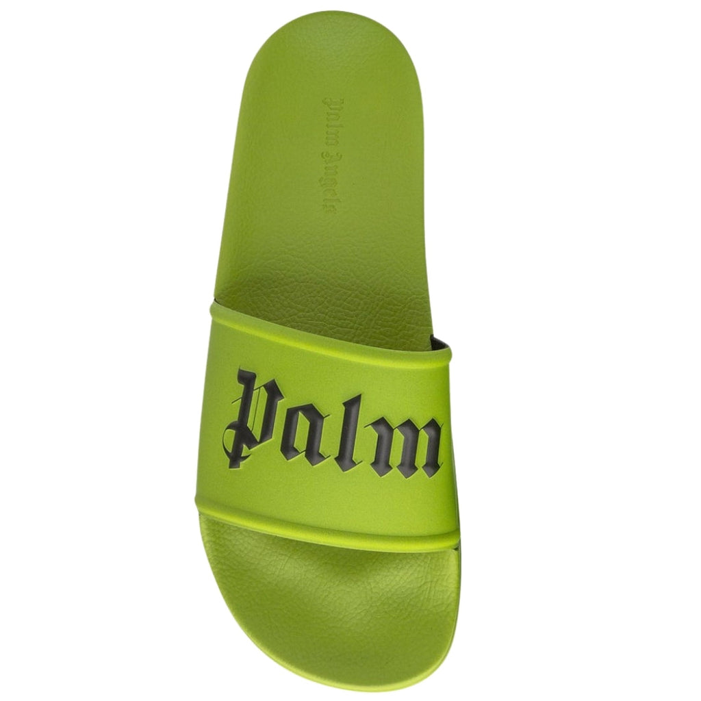 Palm Angels Gothic Print Green Pool Slides EU 42