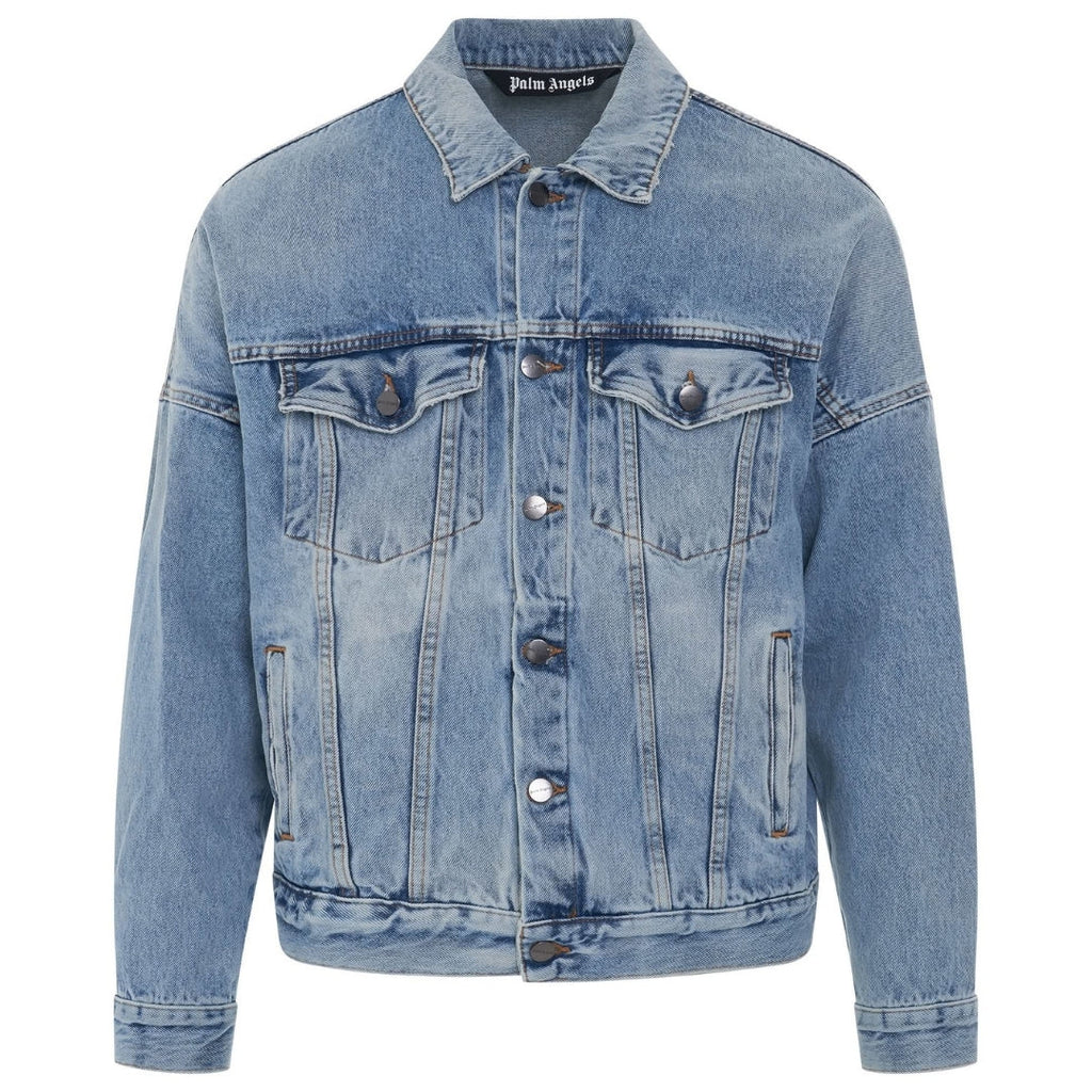 Palm Angels Back Logo Blue Over Denim Jacket