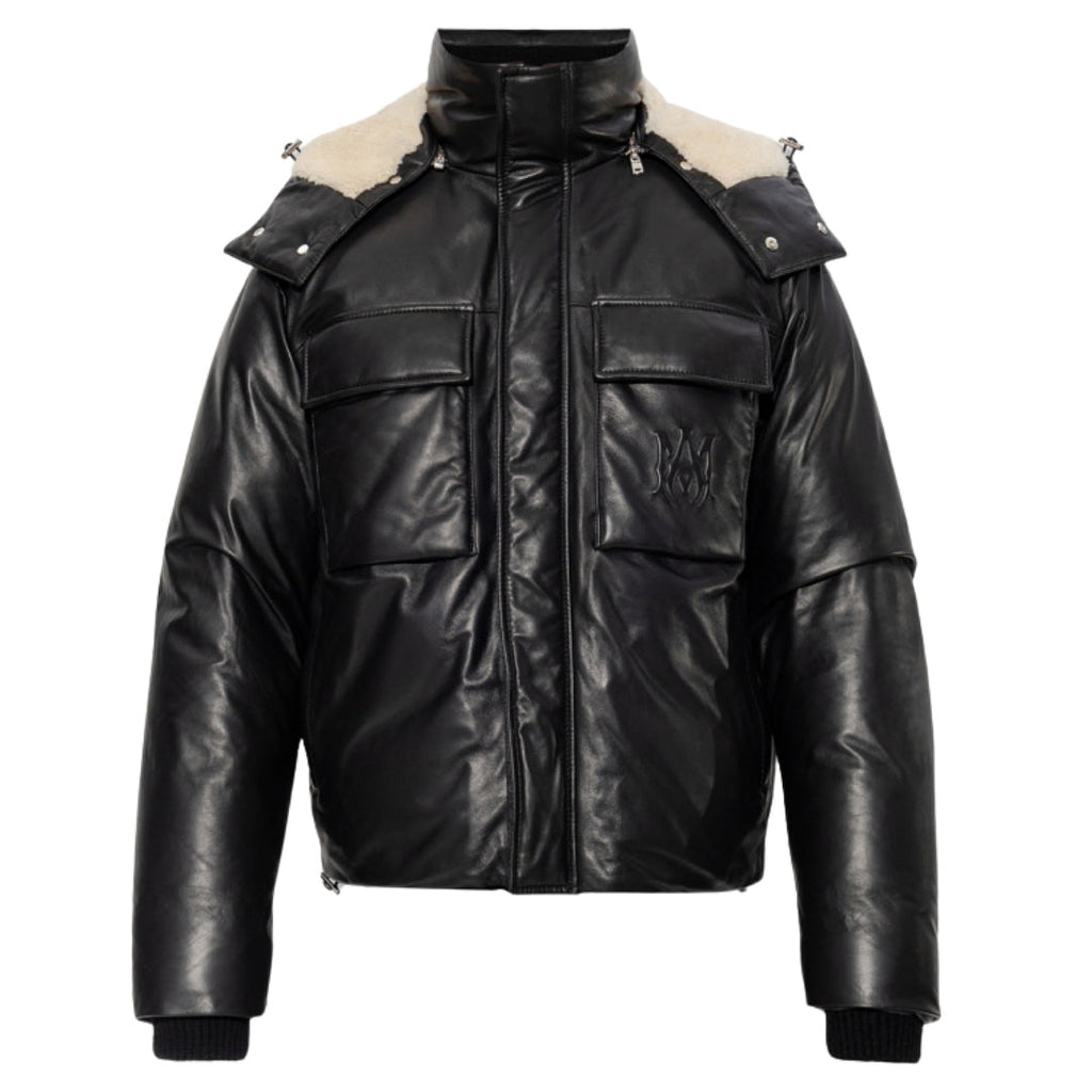 Amiri Plain Leather Down Jacket S