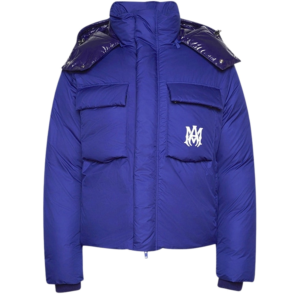 Amiri Bold Logo Blue Hooded Down Jacket M