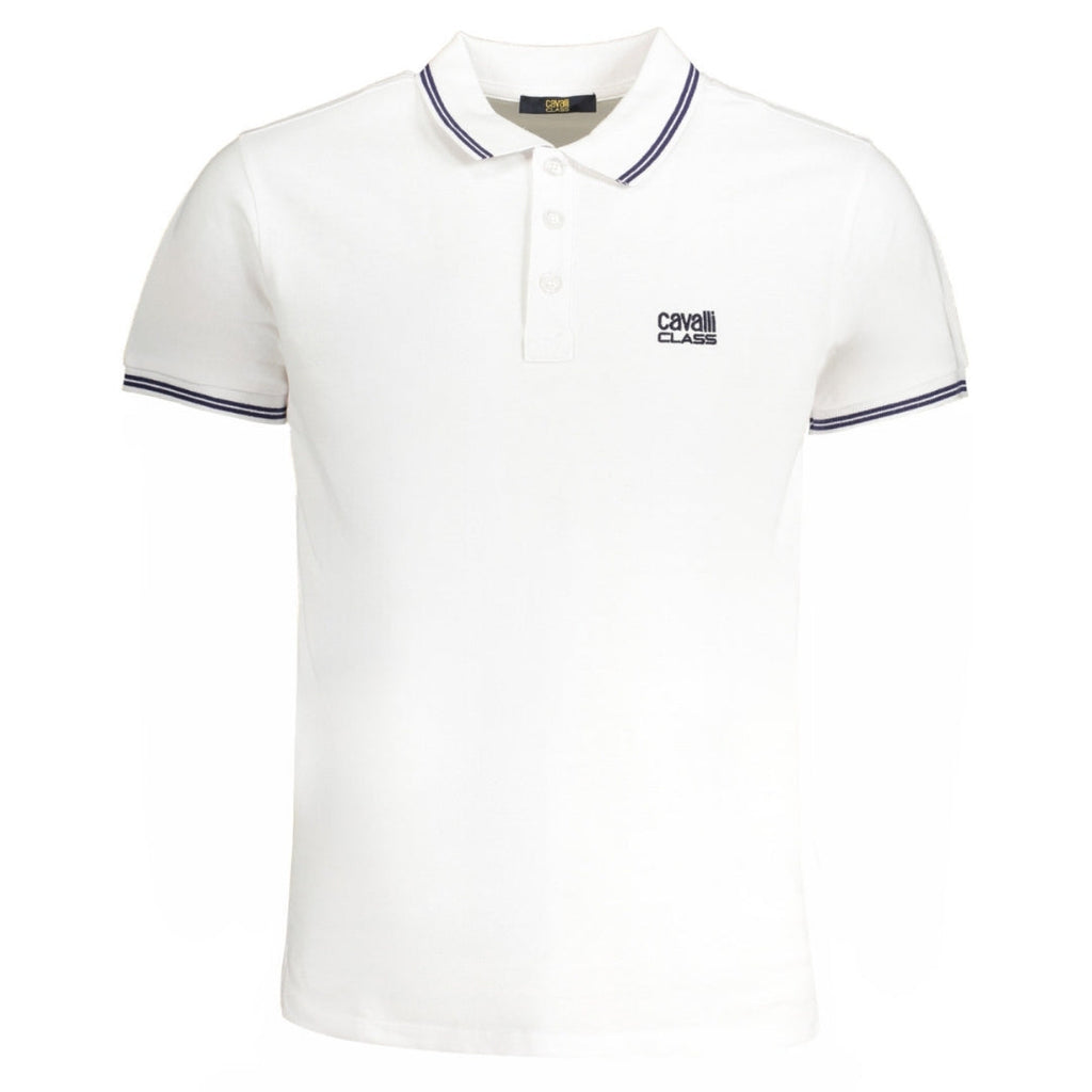 Cavalli Class Tipped Collar Blue Logo White Polo Shirt m