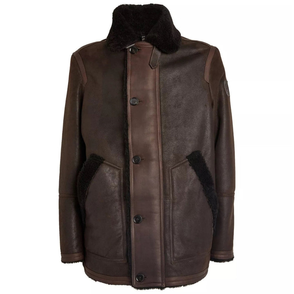 Belstaff Ramsey Lamb Leather Ebony Brown Sherling Leather Jacket S