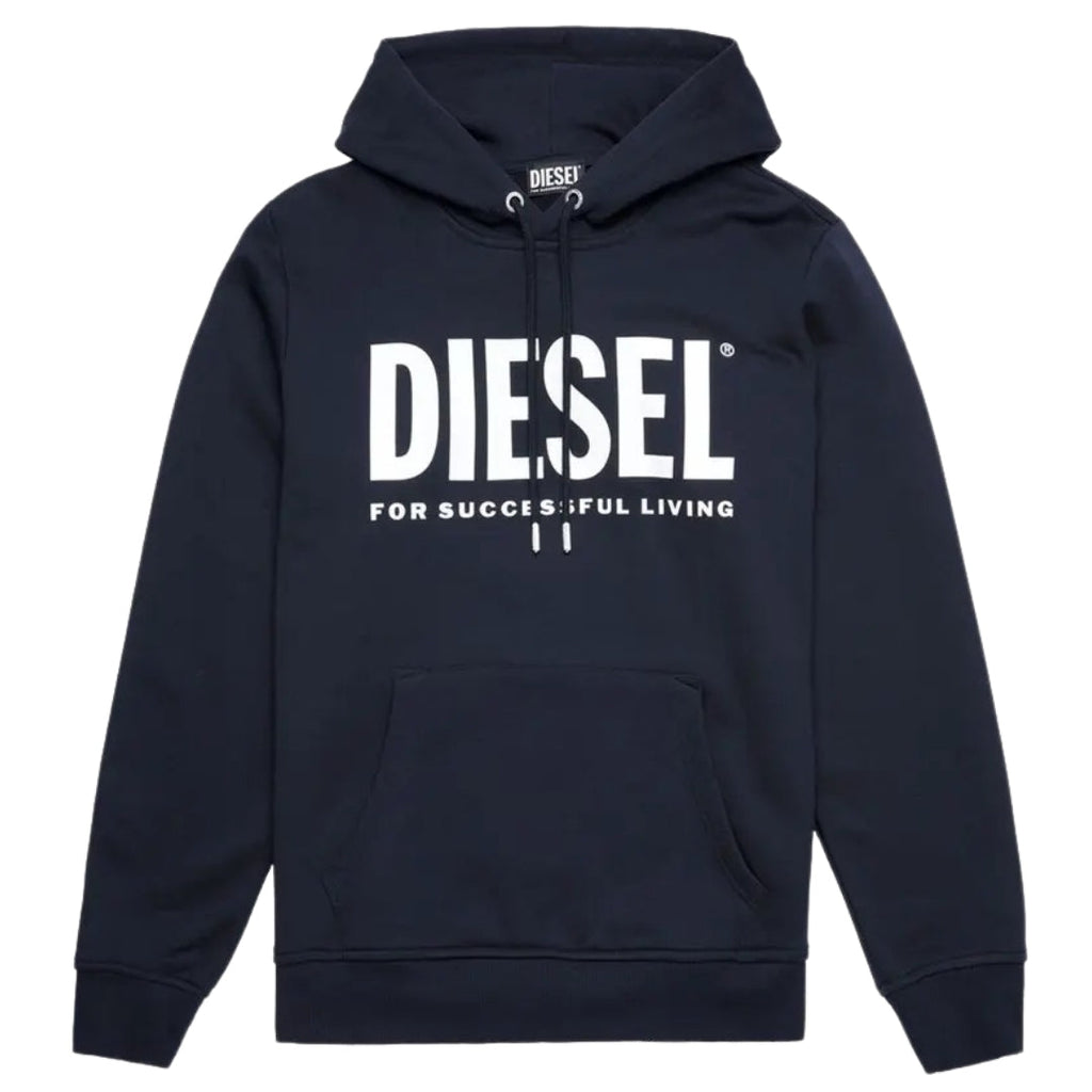 Diesel Denim Division Split Logo Navy Blue Hoodie L