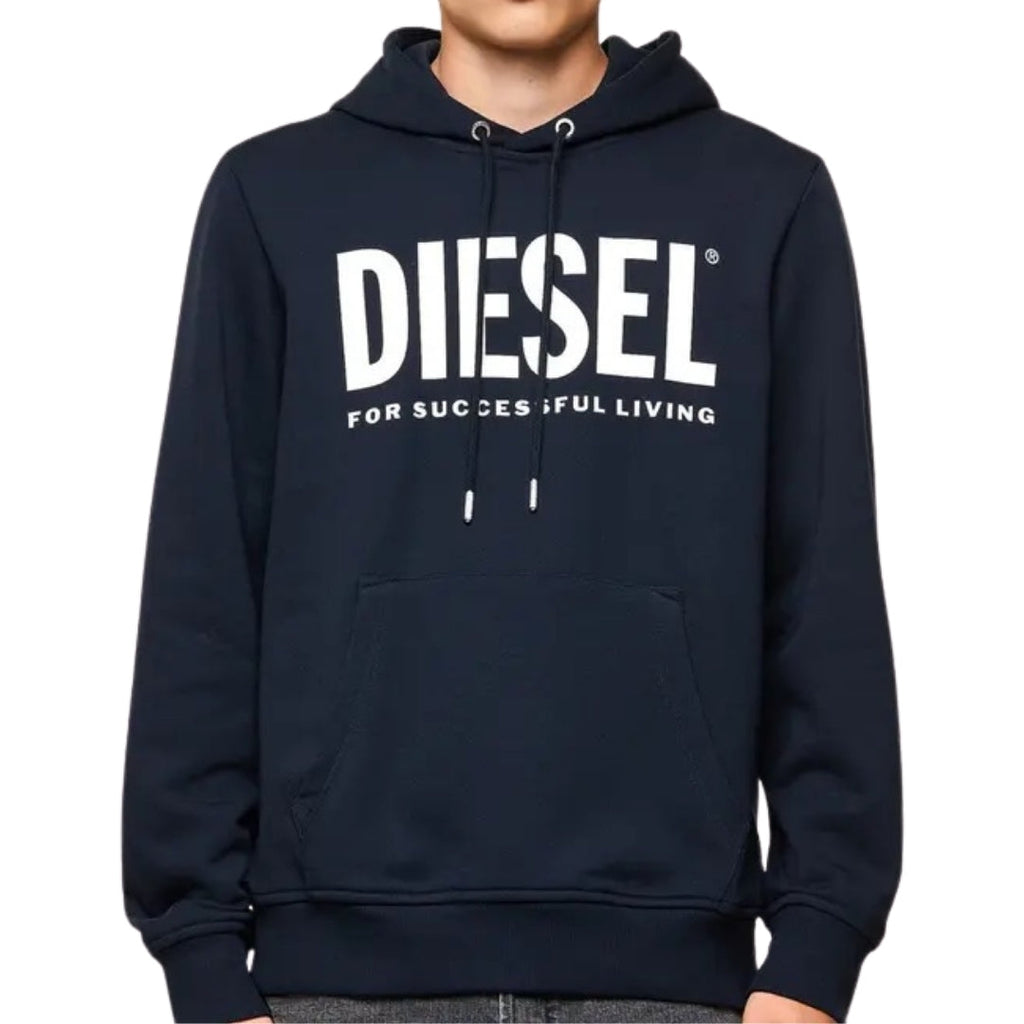 Diesel Denim Division Split Logo Navy Blue Hoodie L