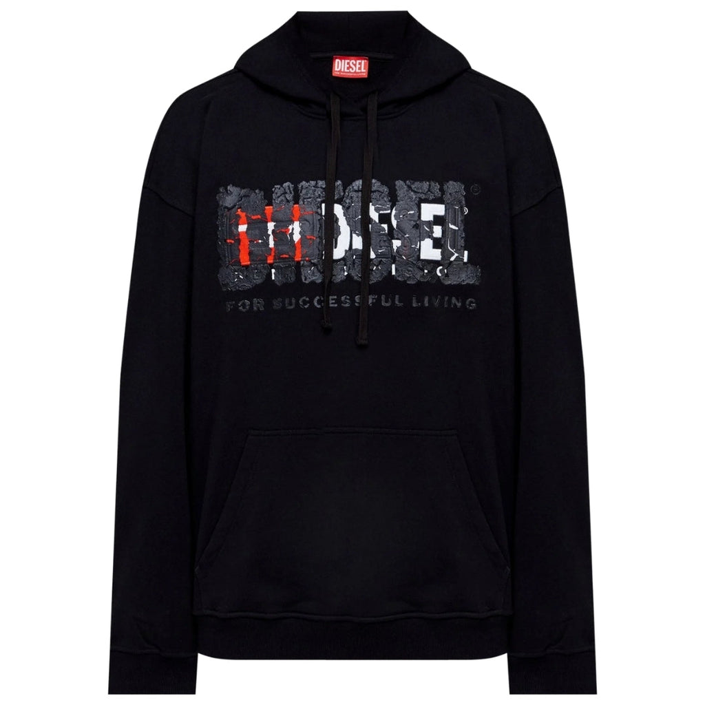 Diesel Double Destroyed Logo Black Hoodie XS