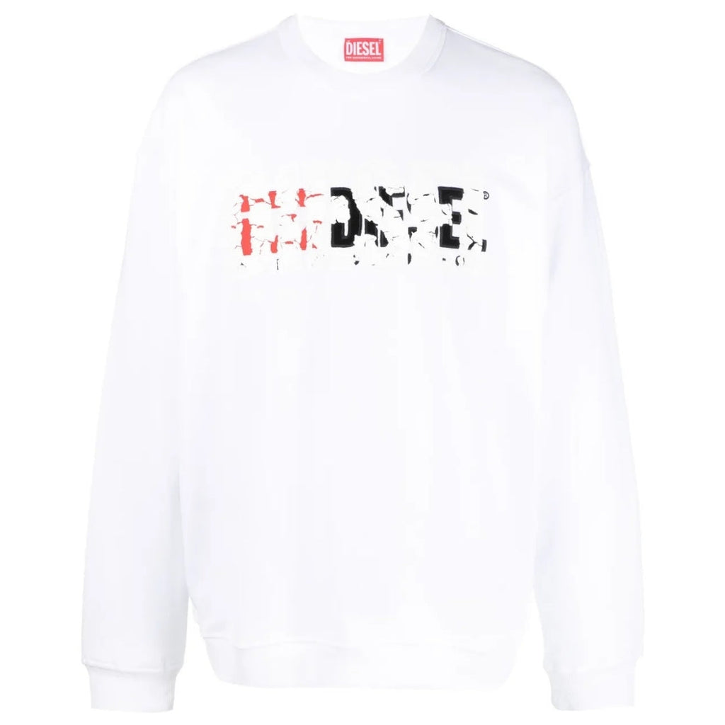 Diesel Double Destroyed Logo White Sweatshirt S