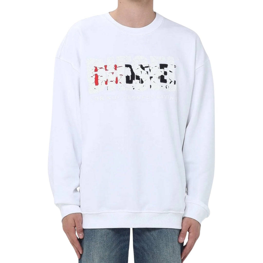 Diesel Double Destroyed Logo White Sweatshirt S