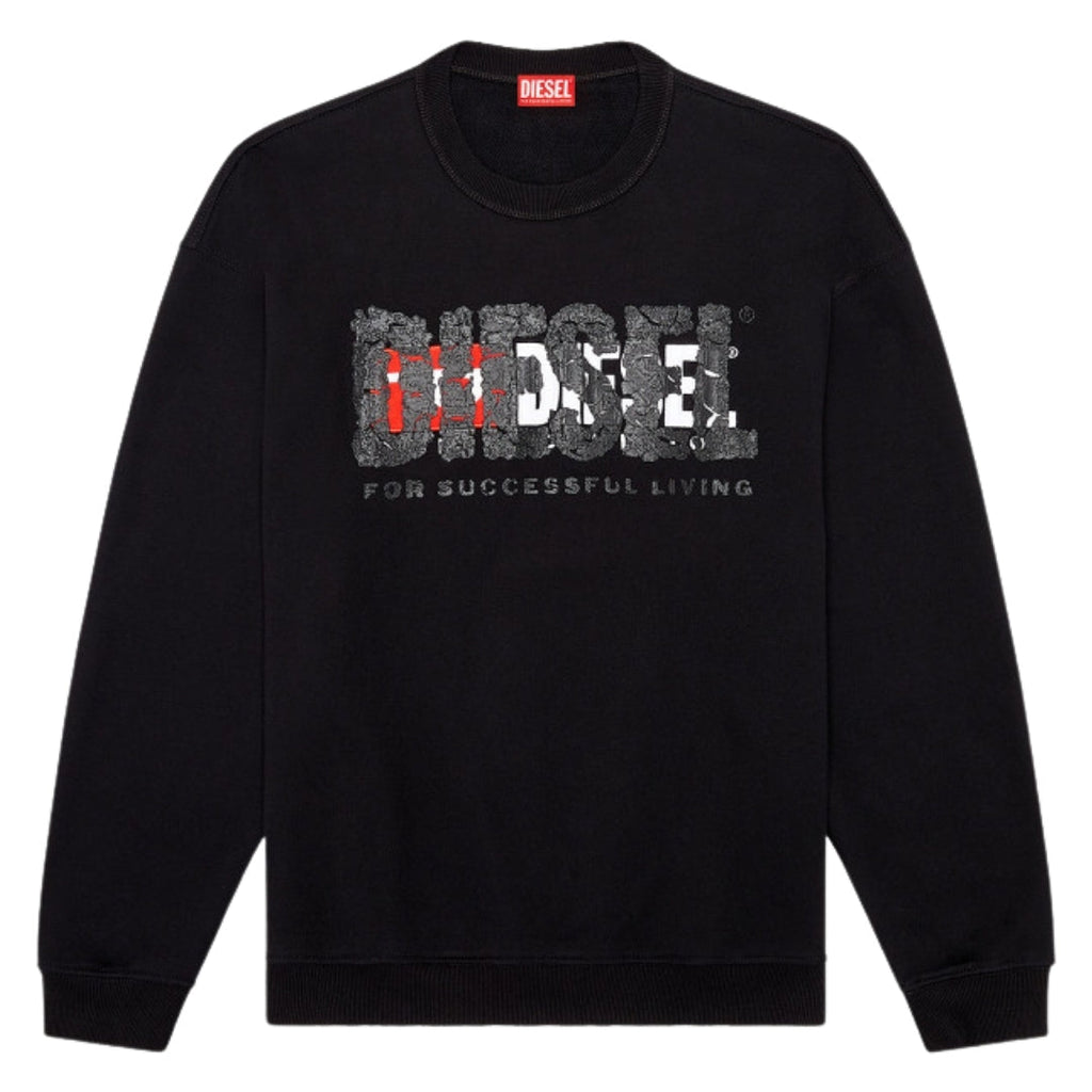 Diesel Double Destroyed Logo Black Sweatshirt XS