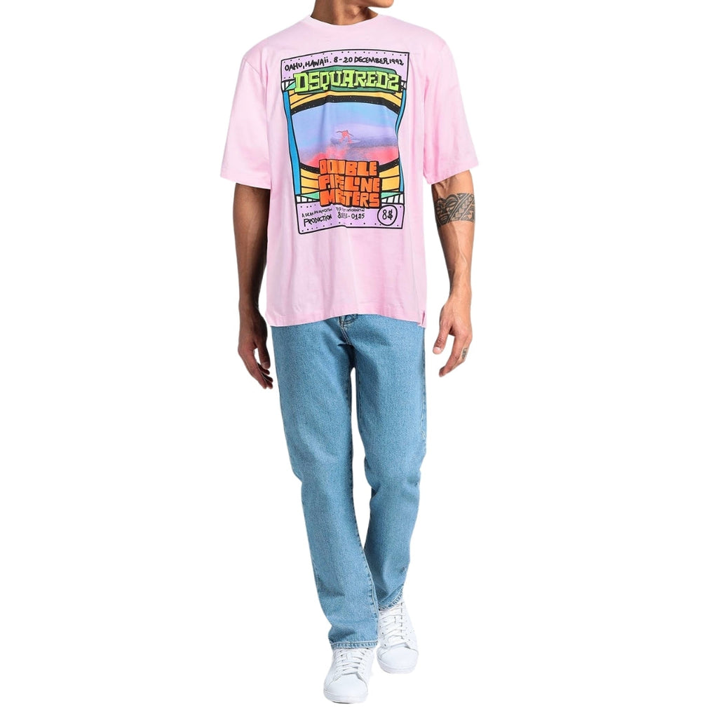 Dsquared2 Double Pipeline Masters Design Skater Fit Coral Pink T-Shirt M
