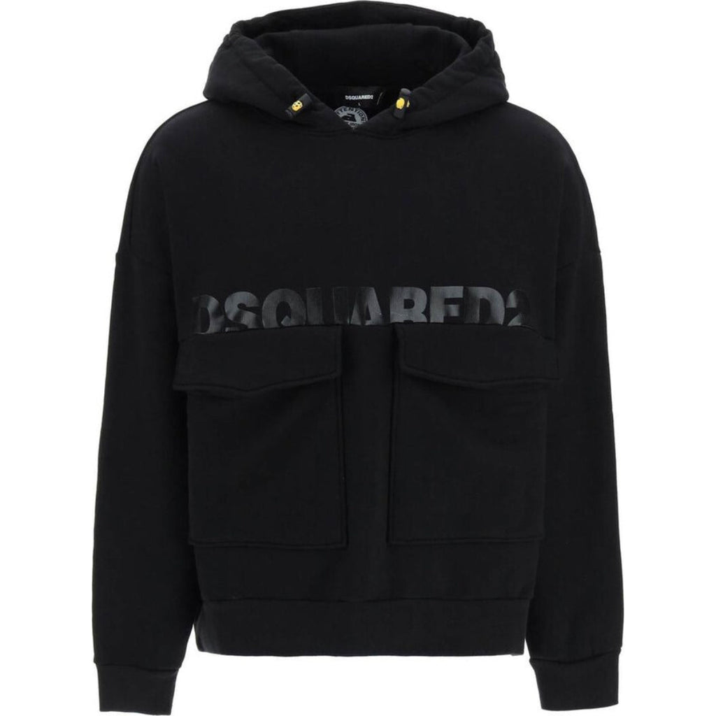 Dsquared2 Printed Logo Large Pockets Black Hoodie S