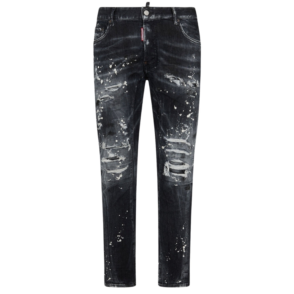Dsquared2 Tidy Biker Jean Paint Splash Reinforced Ripped Black Jeans S74Lb1431 S30503 900 - Style Centre Wholesale