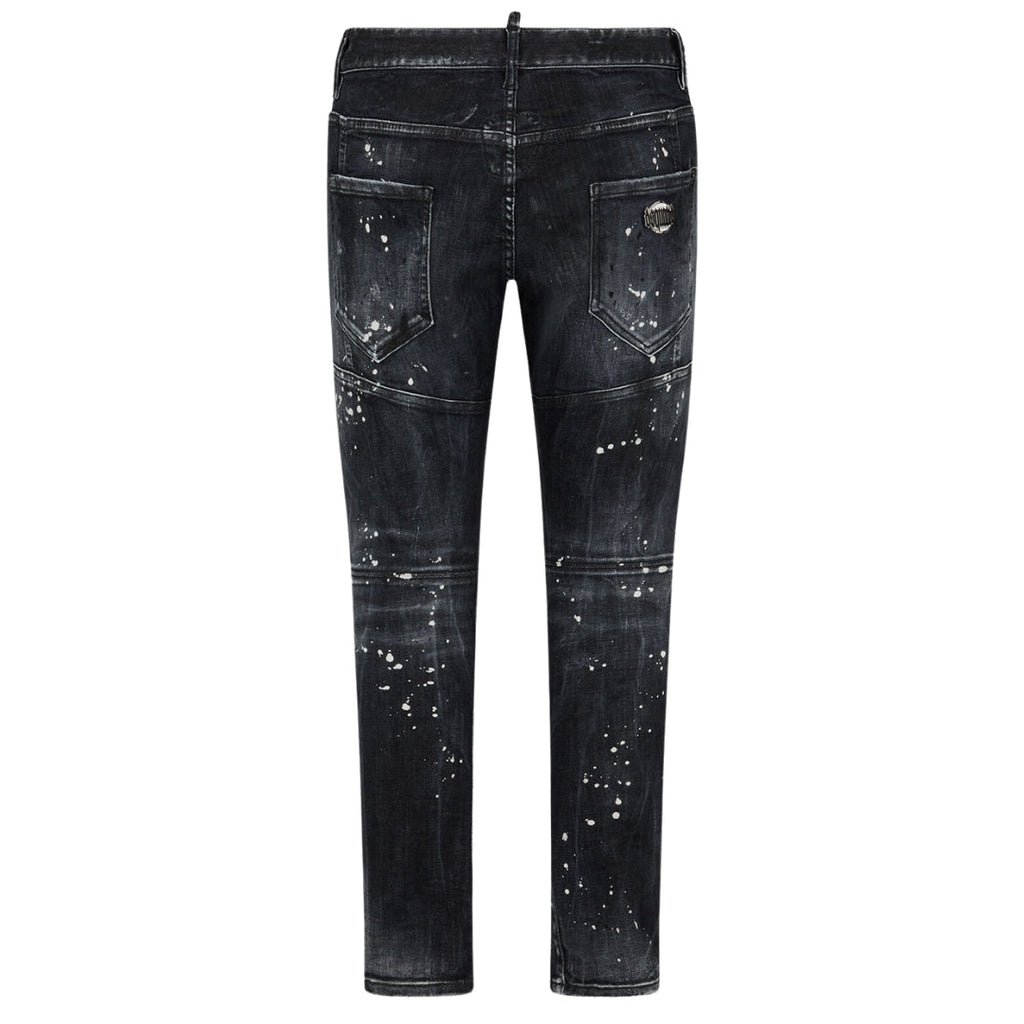 Dsquared2 Tidy Biker Jean Paint Splash Reinforced Ripped Black Jeans S74Lb1431 S30503 900 - Style Centre Wholesale