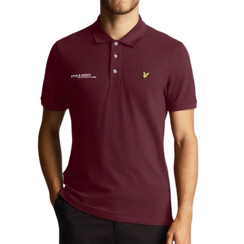 Lyle & Scott Burgundy Co-ordinate Print Logo Short Sleeved Polo Shirt XS