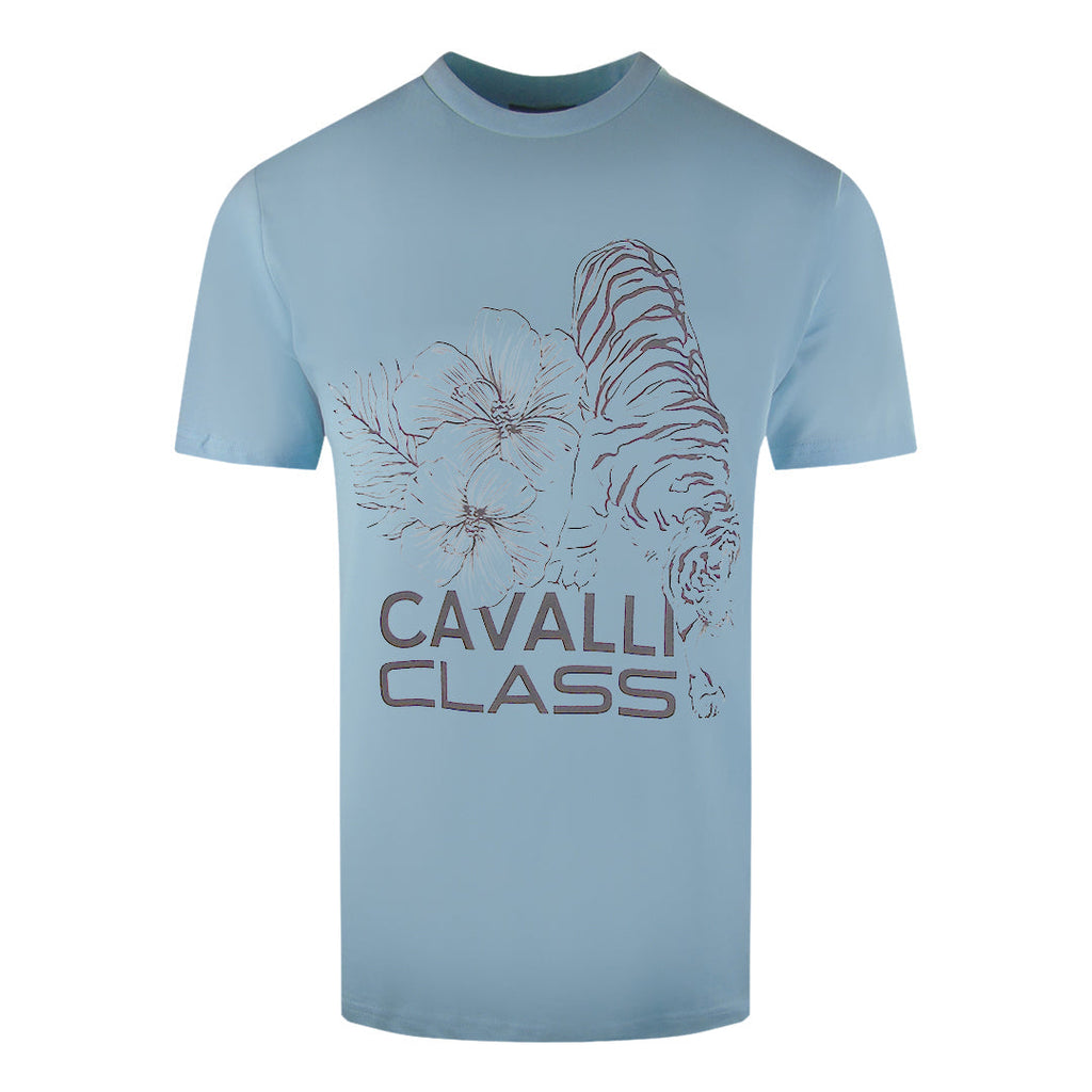 Cavalli Class Floral Tiger Design Light Blue T Shirt Sxt60A Jd060 05048 - Style Centre Wholesale