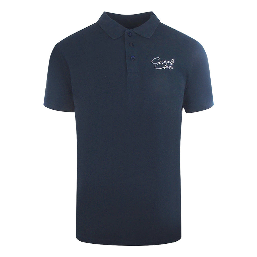 Cavalli Class Signature Logo Navy Blue Polo Shirt - Style Centre Wholesale