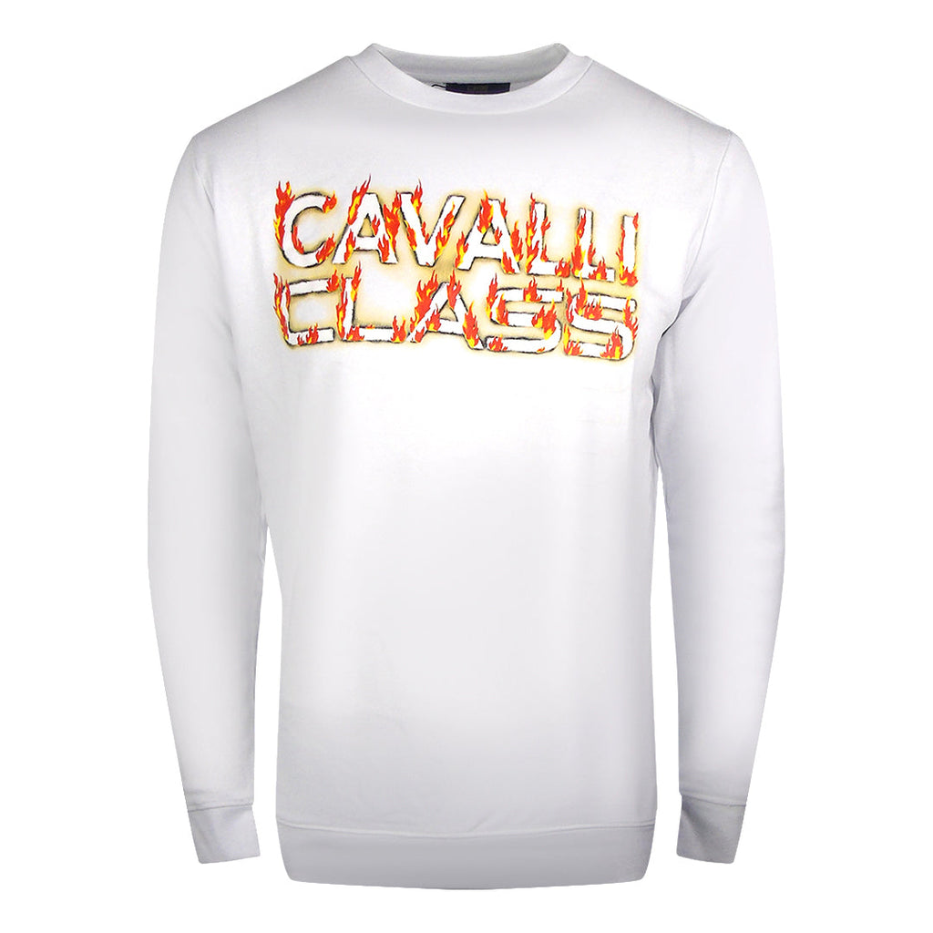 Cavalli Class Fire Logo Design White Sweatshirt L