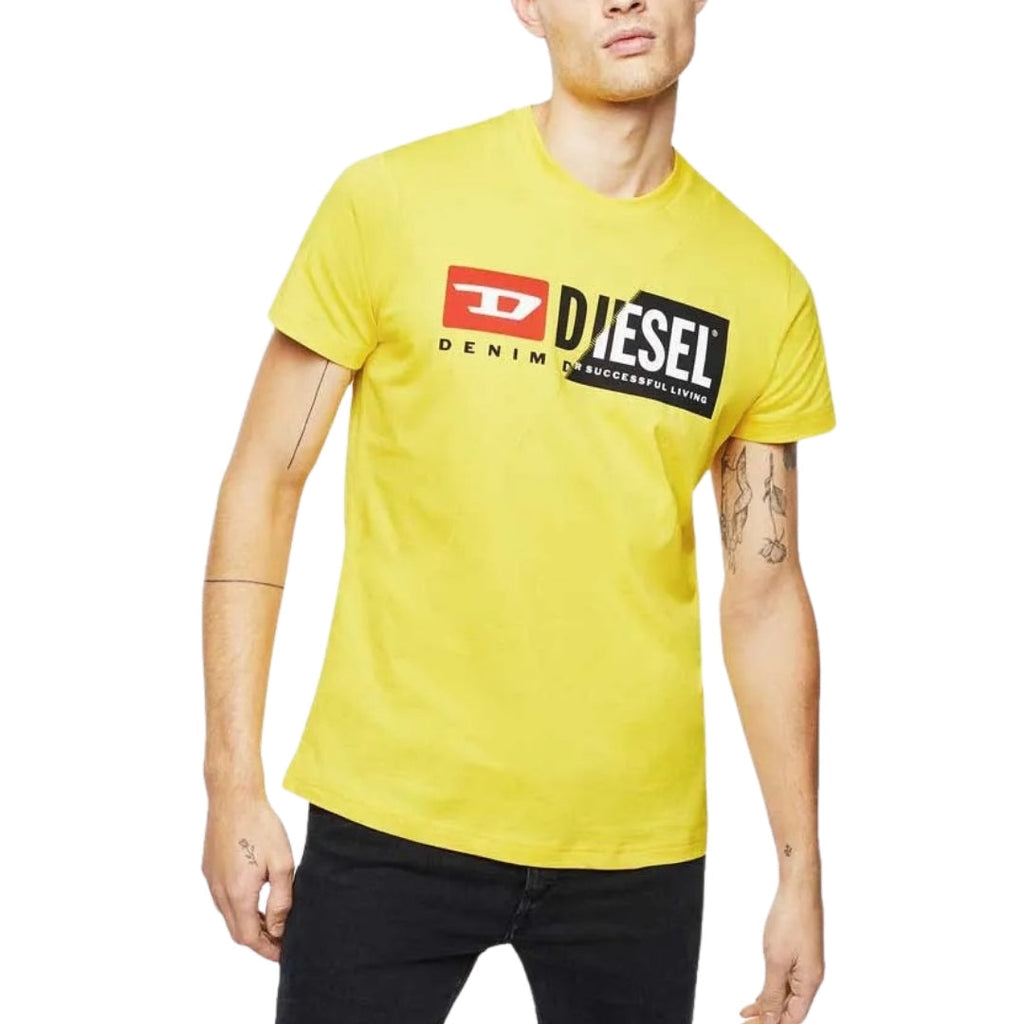 Diesel Denim Division Split Logo Yellow T-Shirt S