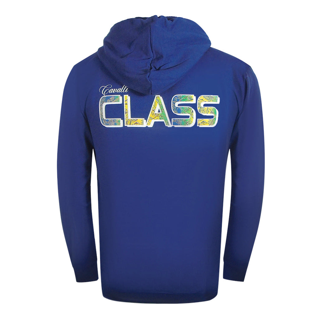 Cavalli Class Txt68H Cf050 04551 Iris Blue Hoodie Zip Sweatshirt Mens M