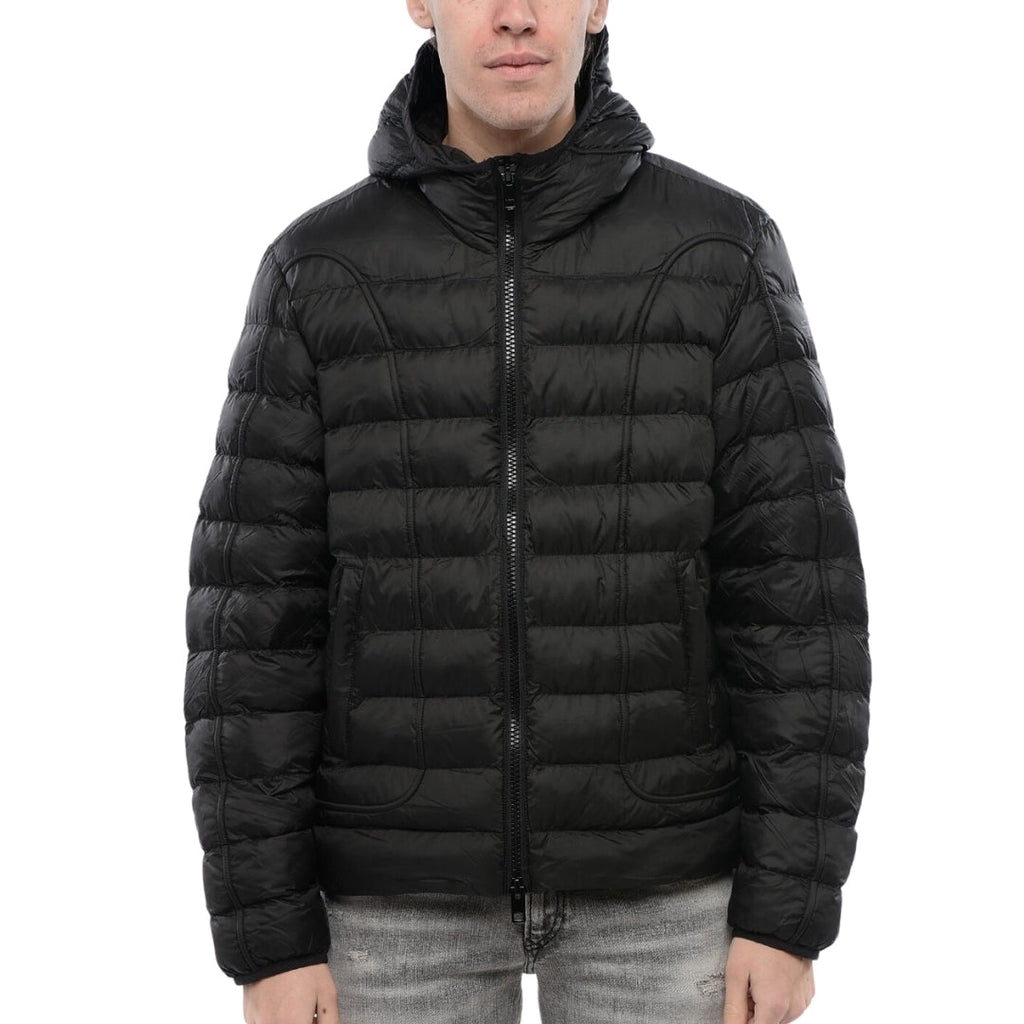 Diesel Plain Black Padded Hooded Jacket S