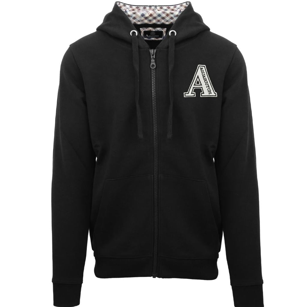 Aquascutum Classic Large A Logo Black Zip Up Hoodie - Style Centre Wholesale