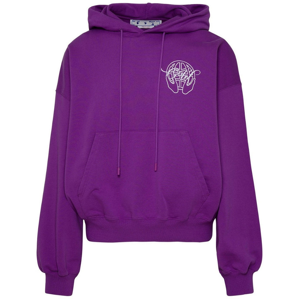 Off-White Hand Arrow Design Boxy Fit Purple Oversized Hoodie L