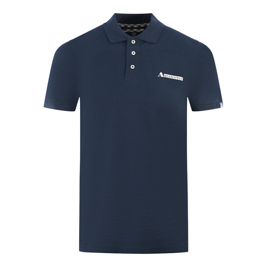 Aquascutum Boxed Logo Navy Blue Polo Shirt - Style Centre Wholesale